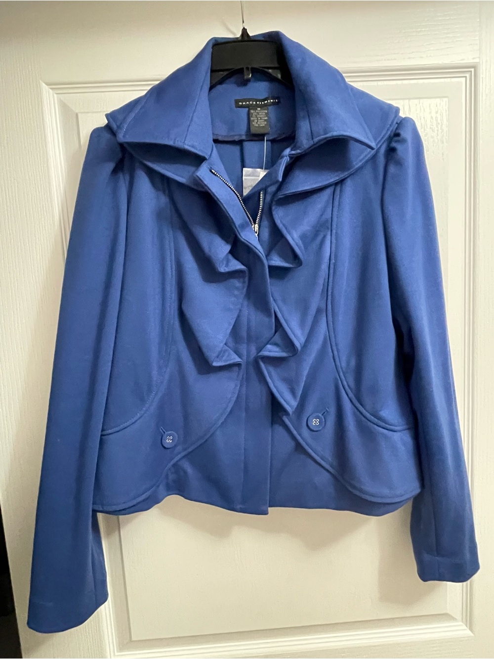 Grace Elements Blue Ruffle Front Jacket